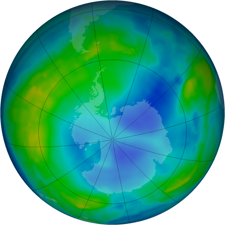 Antarctic ozone map for 01 June 2013